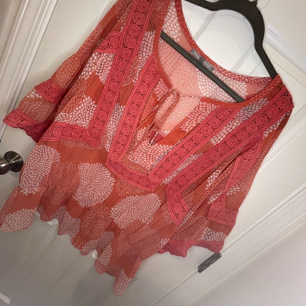 Daniel Rainn sheer embroidered boho blouse 1X
